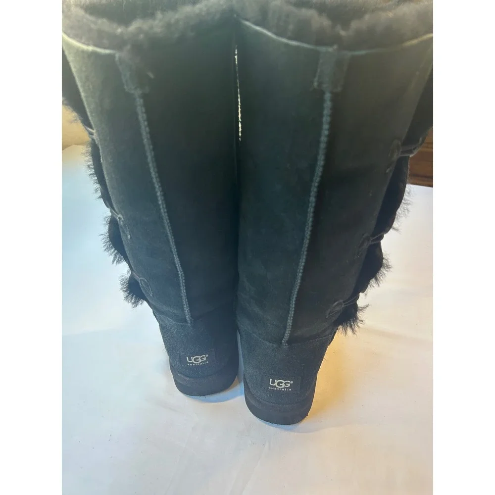 UGG Bailey Button Triplet Boots Women 11 Black Suede Shearling Tall 1873